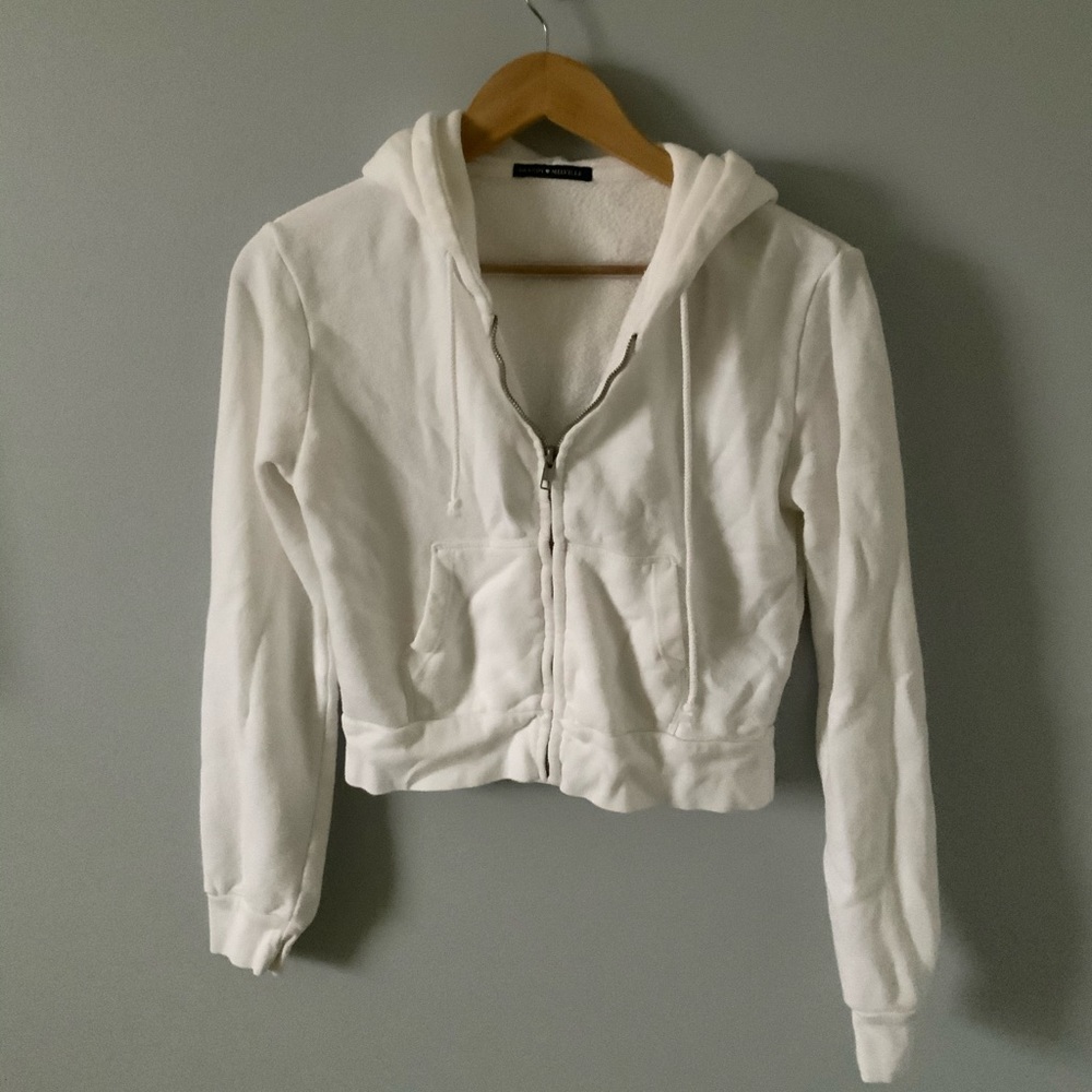 White Brandy Melville Cropped Zip-Up